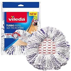 Vileda vervanging Turbo 3in1, geschikt voor alle centrifugesystemen van Vileda, +40% extra reinigingsvermogen, voor harde vloeren, Verwijdert meer dan 99% van de bacteriën met water alleen