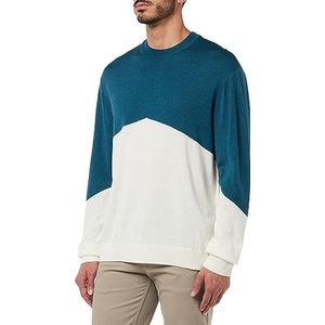 Armani Exchange Heren Color Block, Merino Wool Mix, ronde hals pullover sweater, Legion Blue/White, XXL