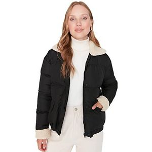 Trendyol Dames Overhemd kraag effen normale winterjas jas, zwart, XS, Zwart, XS