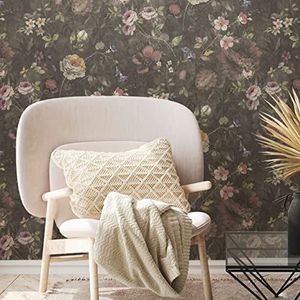 A.S. Création Romantisch bloemenbehang zwart roze groen - Natural Living 386361 - vliesbehang duurzaam - 10,05x0,53m Made in Germany
