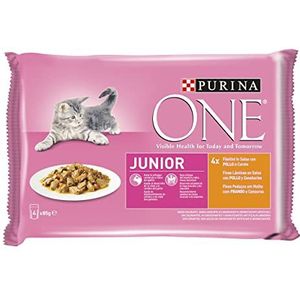 Purina One Kitten Junior natvoer voor kittens, 1-12 maanden, filettini in saus met kip en wortelen, 48 enveloppen à 85 g