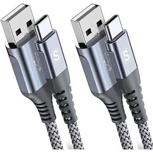 USB C Kabel, [2 Stuks, 2m] Snel Opladen USB C to USB A, Type C nylon oplaadkabel Charger Kabel voor i Phone 16 15 Pro Max, Galaxy S22 S21 S20 S10 S9 S25 S24 S23 Note 20,A72 A51,Pixel,huawei
