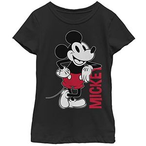 Disney Characters Mickey Leaning Girl's Solid Crew Tee, Black, X-Small, Schwarz, XS