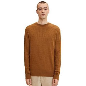 TOM TAILOR Uomini Gebreide trui met vlechtpatroon 1032290, 30313 - Equestrian Brown Melange, XL