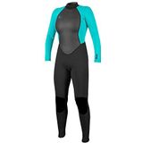 O'Neill Wetsuits Women's Reactor II 3/2mm Back Zip Full Wetsuit, Black/Light Aqua, 16