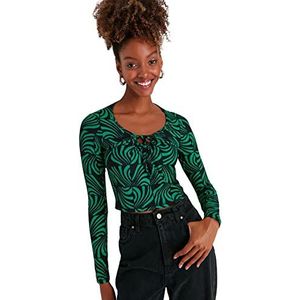 Trendyol Dames vrouw getailleerde Bodycon Scoop hals gebreide blouse shirt, groen, M, Groen, M