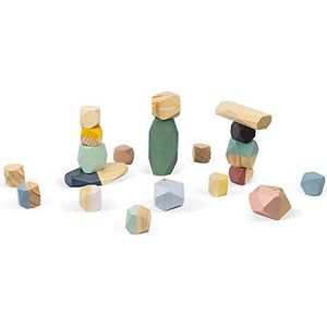 Janod - Wooden Stacking Stones - Sweet Cocoon Collection - Early-Learning Toy, water-based paint - Stacking Toy - Fine Motor Skills Learning and Concentration - From 2 years old, J04401