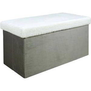 HOME DECO KIDS - Coffre Banc Pliable Gris Imitation Fourrure Leo - 77x38x38 cm