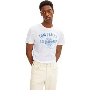 TOM TAILOR Mannen T-shirt met logoprint 1008637, 20000 - White, XL