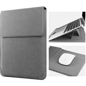 HoYiXi 14 inch laptophoes, lederen tas met standaard, compatibel met MacBook Pro 14 2021/ASUS Vivobook 14/HP Pavilion X360/ IdeaPad 14/Dell HP ASUS Acer HUAWEI Matebook 14"" pc, grijs