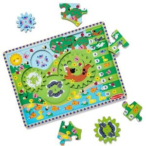 Melissa & Doug - Houten legpuzzel met draaiende tandwielen en dierentafereel - 24 stukjes, Educatief speelgoed, Puzzel, Montessori speelgoed 2 jaar, Busy board, Cadeau voor jongen of meisje