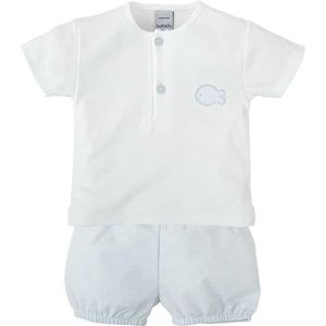 BABIDU Set voor meisjes met bedrukt T-shirt met korte mouwen en knoopsluiting en ronde hals, uniseks baby, Lichtblauw, 3 Maanden
