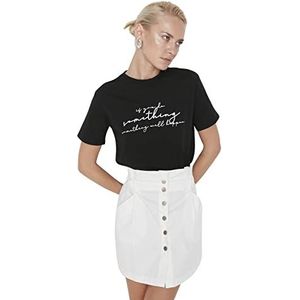 Trendyol Dames getailleerd Basic T-shirt met ronde hals, Zwart, S