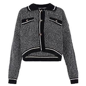 caspio Damesvest in contrasterende kleur met reverskraag, acryl, zwart/wit, maat XL trui, Zwart/Wit, XL