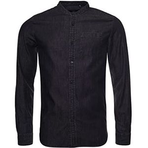 Superdry Heren Studios Chambray Grandad Shirt, Washed Black, S