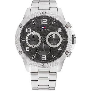 Tommy Hilfiger Analoog multifunctioneel kwartshorloge voor heren met zilveren roestvrijstalen armband - 1792029, Grijs, armband