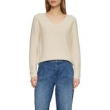 s.Oliver Geribde gebreide trui van katoenmix met V-hals, beige, 34