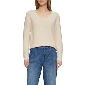s.Oliver Geribde gebreide trui van katoenmix met V-hals, beige, 34