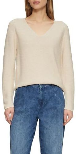 s.Oliver Geribde gebreide trui van katoenmix met V-hals, beige, 34