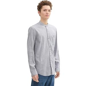 TOM TAILOR Denim Heren Slim Fit Dobby Shirt met borstzak, 36059 - Navy White Structuur, XXL