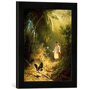 Ingelijste afbeelding van Carl Spitzweg De vlindervanger, kunstdruk in hoogwaardige handgemaakte fotolijst, 30 x 40 cm, mat zwart
