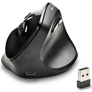 NGS Evo Moksha - Draadloze muis, Verticale ergonomische muis, 2,4 GHz, Stille knoppen, Instelbare DPI: 800/1200/1800/2400, Plug-and-play, Zwart