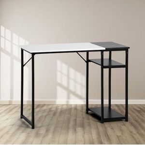 FurnitureR Compact bureau voor thuiskantoor met plank - retrostijl, 100 cm lengte, zwart-wit, hout en metaal