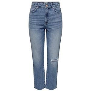 ONLY Onlemily jeans voor dames, straight fit, hoge taille, destroyed, Light Medium Blauw Denim, 27W x 32L