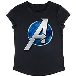 Marvel Avengers Classic - Avengers Game Circle Logo Women's Rolled-sleeve Black XL
