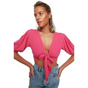 TRENDYOL Gedetailleerde viscose blouse voor dames, roze, 34