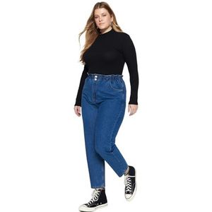 Trendyol Vrouwen Plus Size Hoge Taille Rechte Been Plus Size Jeans, Blauw, 46, Blauw