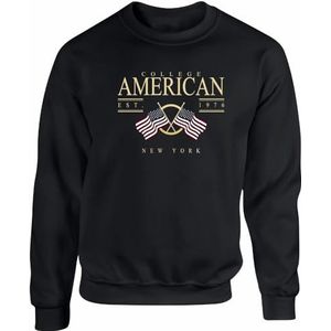 American College sweatshirt met ronde hals, zwart, heren, maat M, model AC5, 100% katoen, Zwart, M