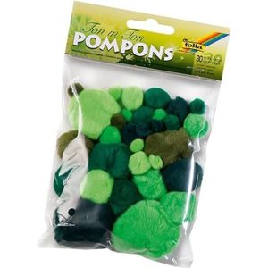 folia 50394 - Pompons klei in klei, 30 stuks gesorteerd in verschillende maten, groen - ideaal voor kleurrijk knutselwerk