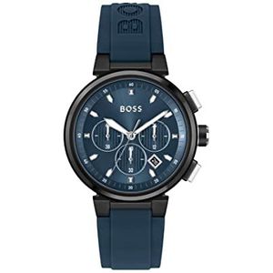 BOSS Chronograaf Quartz Horloge voor Mannen Collectie ONE met Siliconen of Roestvrij Stalen Armband, Blauw, riem