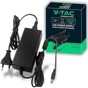 V-TAC Voeding 12 V 30 W 2,5 A met Jack 2.1 voor camera's, ledstrips, modem, 12 volt plug & play met stekker voor displays, elektronische apparaten, ingang AC 100-240 V
