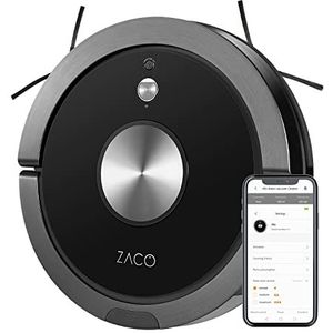 ZACO A9s robotstofzuiger met laadstation met dweilfunctie, app en Alexa-bediening, 2 uur looptijd, voor dierenharen, 3-in-1 harde vloeren afvegen, tapijten stofzuigen en borstelen, Zwart