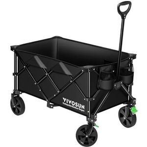 VIVOSUN Heavy Duty Opvouwbare Opvouwbare Wagon Utility Outdoor Camping Tuin Kar met Universele Wielen & Verstelbare Handvat, Zwart