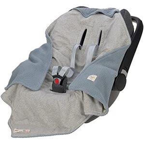 LÄSSIG Baby gebreide deken voor autostoel autostoel deken inslagdeken babyzitje 100% biologisch katoen GOTS lichtblauw
