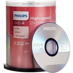 Philips DVD-R lege schijven (4,7 GB data/120 minuten video, 16x high-speed opname, 100 spil), DM4S6B00F/0