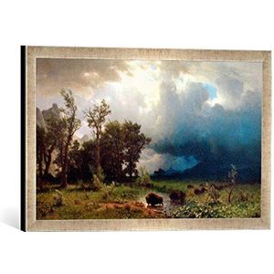 Ingelijste foto van Albert Bierstadt ""Buffalo Trail: The Impending Storm (The Last of the Buffalo)"", kunstdruk in hoogwaardige handgemaakte fotolijst, 60x40 cm, zilver raya