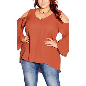 CITY CHIC Dames Plus Size Top Ruches Cold Shld Jurk Shirt, Paprika, 42 grote maten