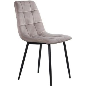 DRW Set van 4 stoelen van polyester en metaal in zwart en beige, 55 x 44 x 86 cm