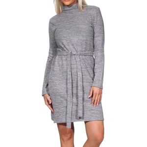 VERO MODA VMBella gebreide damesjurk, korte winterjurk met kraag en riem, lichtgrijs gem., XL