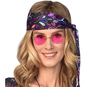 Amscan 9909443 70's hippie zonnebril roze dress up accessoire, Volwassenen-Unisex, One Size