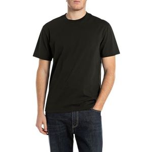 REPLAY Heren Regular Fit Basic T-shirt van katoen, 098 Black, XXL