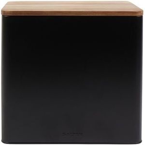 Salter BW12899EU7 Toronto Bread Bin – Acacia Wooden Lid, Powder Coated Finish, Easy Clean, Store Bread, Bagels, Pastries, Large Bread Bin Storage Container, Holds 2 Loaves of Bread, Black/Wooden
