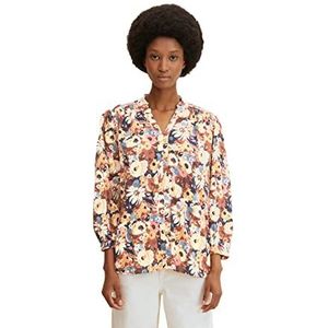 TOM TAILOR Dames Tunica blouse met plooien, 30196 - beige groot bloemendesign, 32