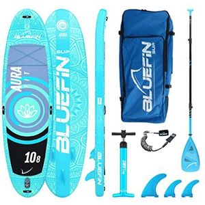 Bluefin SUP 10′8″ Aura FIT Stand Up Paddle Board Kit | 15 cm Dik | Glasvezel Peddel - Fitness en Yoga Paddle Board | Aquafitness | Alle Accessoires | 5 jaar Garantie