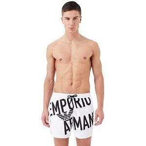 Emporio Armani Swimwear Heren Emporio Armani Bold Boxer Swim Trunks, White/Oblique Logo, 56, Wit/Oblique Logo