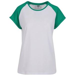 Urban Classics Ladies T-shirt Contrast Raglan Tee, casual T-shirt voor vrouwen, regular fit, verkrijgbaar in vele kleuren, maten XS-5XL, wit/groen, S